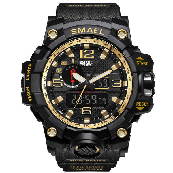 Gold - Men Military Watch 50m Waterproof Wristwatch LED Quartz Clock Sport Watch Male relogios masculino 1545 Sport Watch Men S Shock