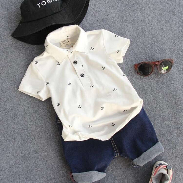 White / 2T - New Fashion Kids Clothes Boys Summer Set Print Shirt + Short Boy Clothing Sets Toddler Boy Clothes Set