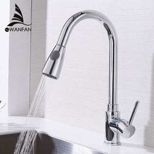 [variant_title] - Kitchen Faucets Silver Single Handle Pull Out Kitchen Tap Single Hole Handle Swivel 360 Degree Water Mixer Tap Mixer Tap 408906