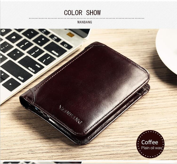 Coffee - ManBang Classic Style Wallet Genuine Leather Men Wallets Short Male Purse Card Holder Wallet Men Fashion High Quality