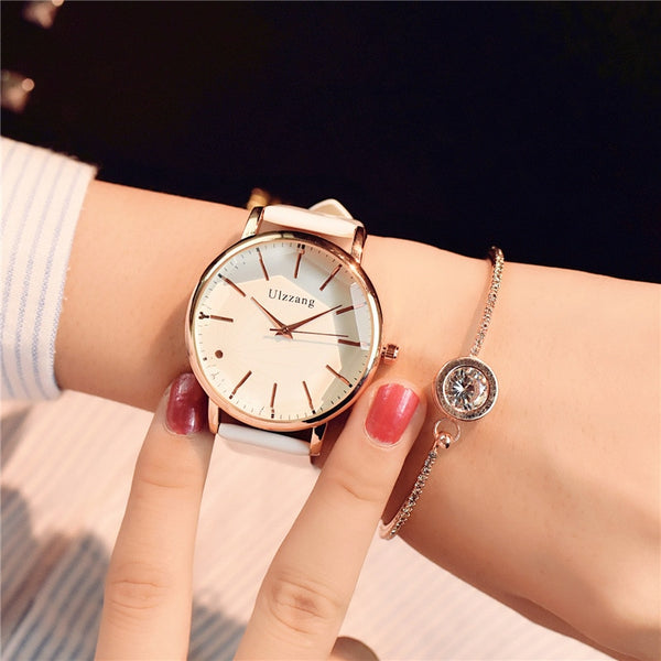 White - Polygonal dial design women watches luxury fashion dress quartz watch ulzzang popular brand white ladies leather wristwatch