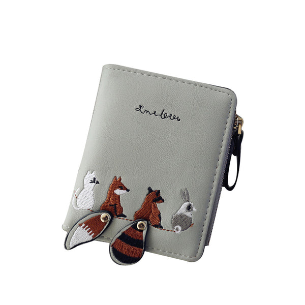 Gray - High quality Women's Wallet Lovely Cartoon Animals Short Leather Female Small Coin Purse Hasp Zipper Purse Card Holder For Girls