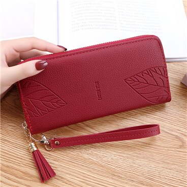 Burgundy - Womens Wallets and Purses PU Leather Wallet Femal Red/pink/black/gray Long Women Purse Large Capacity Bag Women&#39;s Wallet