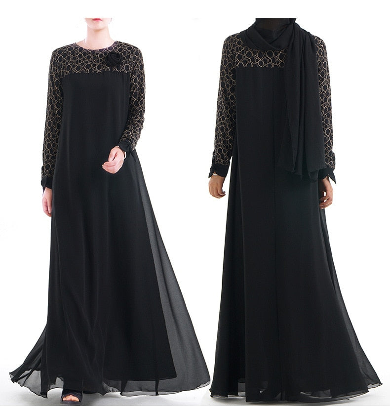 BLACK / L - Fashion Muslim Dress Abaya Islamic Clothing For Women Malaysia Jilbab Djellaba Robe Musulmane Turkish Baju Kimono Kaftan Tunic