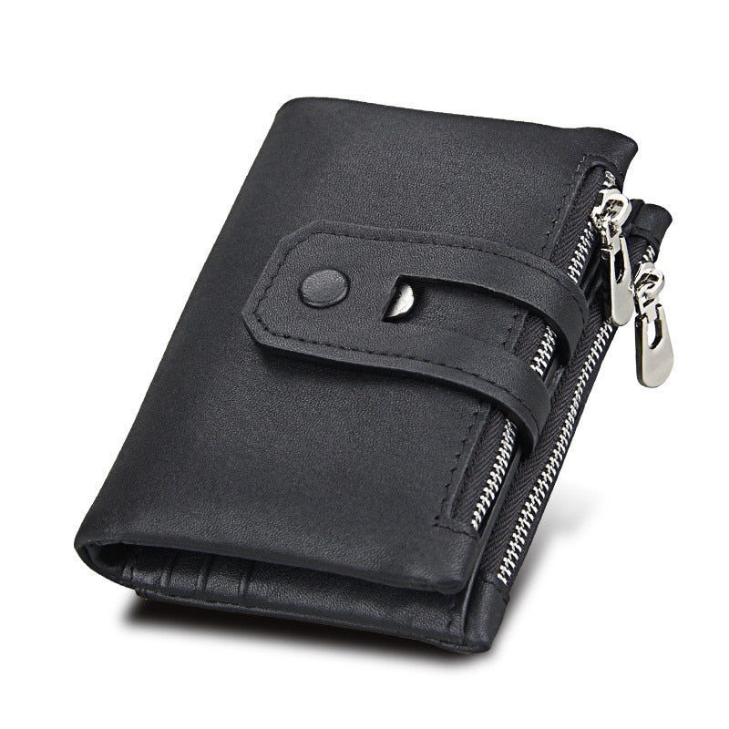 Black - 2018 Fashion Wallet Women Genuine Leather Wallets Female Hasp Double Zipper Design Coin Purse ID Card Holder Unisex Slim Wallet