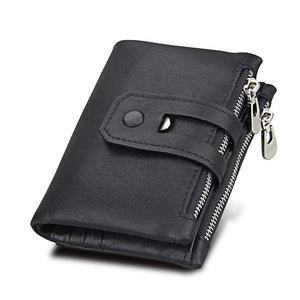 Black - 2018 Fashion Wallet Women Genuine Leather Wallets Female Hasp Double Zipper Design Coin Purse ID Card Holder Unisex Slim Wallet