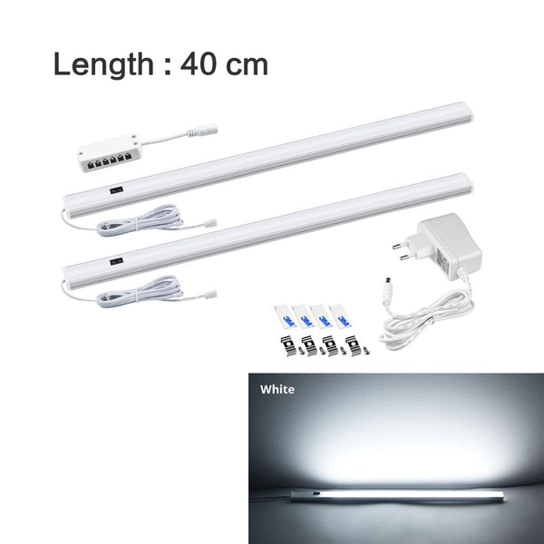 White 40cm x 2Pcs - Kitchen Cabinet Accessories LED Lights Hand Sweep Switch Led Lamp with EU Plug 5W/6W/7W Wardrobe Closet Night Lamp Home Lighting