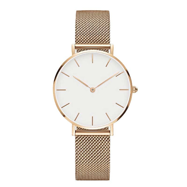 Rose White - Fashion Big Brand Women Stainless Steel Strap Quartz Wrist Watch Luxury Simple Style Designed Watches Women's Clock