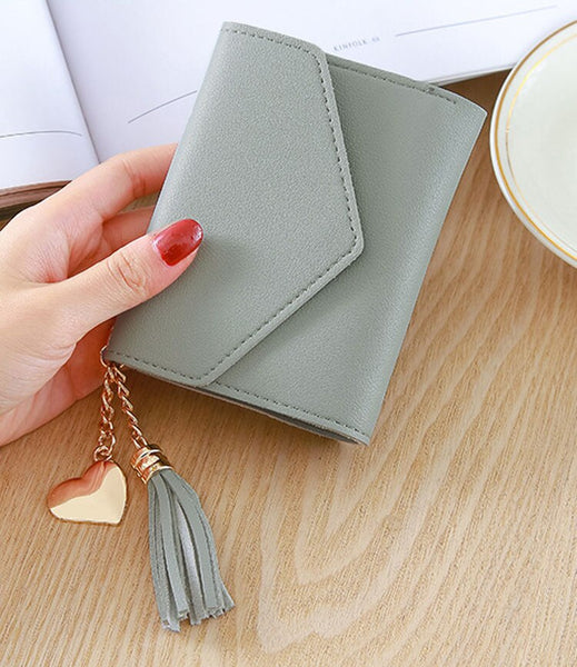 Gray - Mini Tassel Wallet Women Fashion Purse Female Short Mini Wallets Korean Students Lovely Purse Female Small Wallet for Women