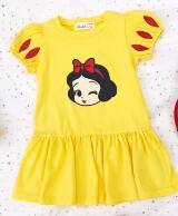 yellow / 12M - Summer baby girls dress cartoon character pattern printed cotton yellow blue color kids girls dresses