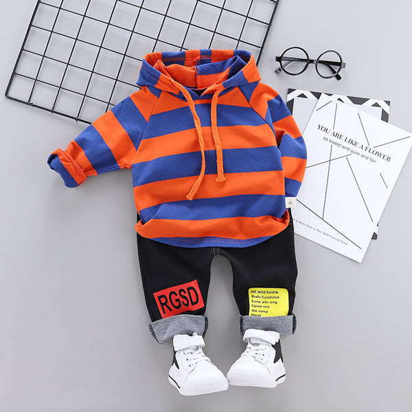 BHYdatiaoRed / 12M - 2019 Spring Infant Clothing Sets Baby Boys Girl Clothes Suit Sports Striped Hooded Sweater Pants 2pcs Children Toddler Tracksuit