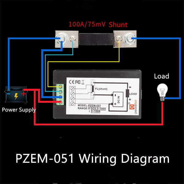 [variant_title] - PEACEFAIR DC Digital Panel Voltmeter Ampere Meter 6.5-100V 100A 4 IN1 LCD Power Energy Current Meter PZEM-051 With 100A Shunt