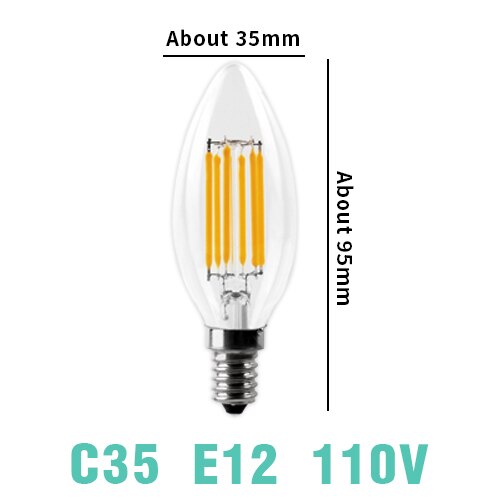 C35 Bulb E12 110V / 2 LED / No - LED Filament Bulb E27 Retro Edison Lamp 220V E14 Vintage C35 Candle Light Dimmable G95 Globe Ampoule Lighting COB Home Decor