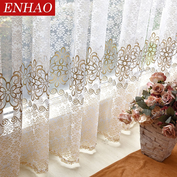 [variant_title] - ENHAO Floral Modern Sheer Tulle Curtains for Living Room Bedroom Kitchen Voile Sheer Curtains for Window Tulle Curtains Drapes