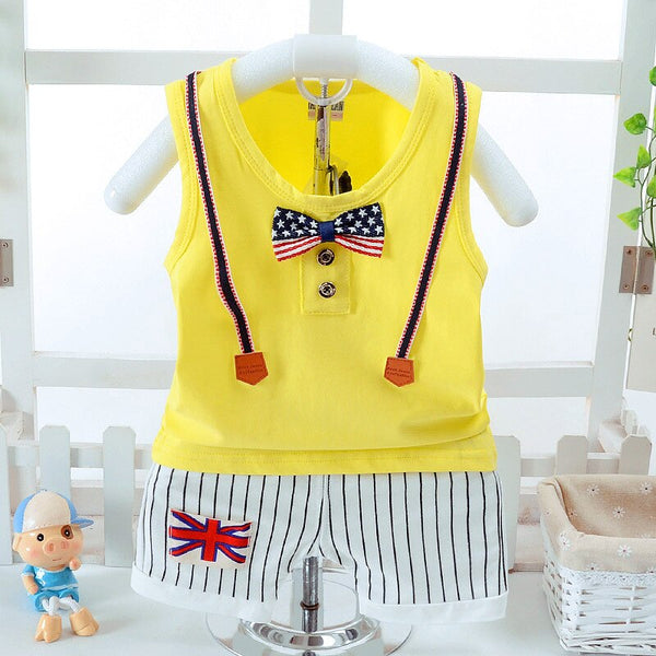 Yellow / 12M - New Kids Clothes Baby Boy Summer Clothes Set Strap Vest + Shorts Childrens Toddler Boy Clothing Set Baby Clothes for Boys