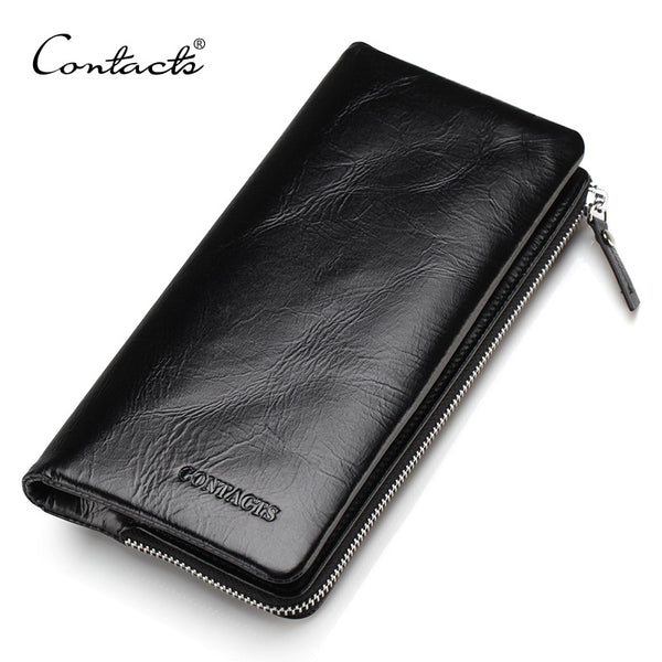 [variant_title] - CONTACT'S 2018 New Classical Genuine Leather Wallets Vintage Style Men Wallet Fashion Brand Purse Card Holder Long Clutch Wallet