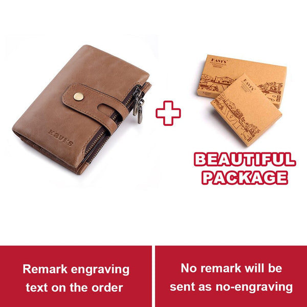 Brown M Box - KAVIS Free Engraving Name Genuine Leather Wallet Men PORTFOLIO Gift Male Cudan Portomonee Perse Coin Purse Pocket Money Bag