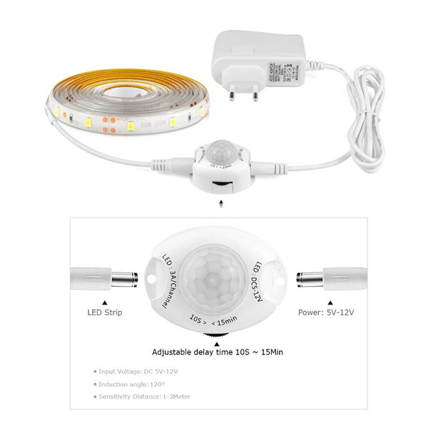 [variant_title] - Wireless PIR Motion Sensor LED Strip light 12V Auto on/off Stair Wardrobe Closet kitchen Night lamp 110V 220V 1M 2M 3M 4M 5M