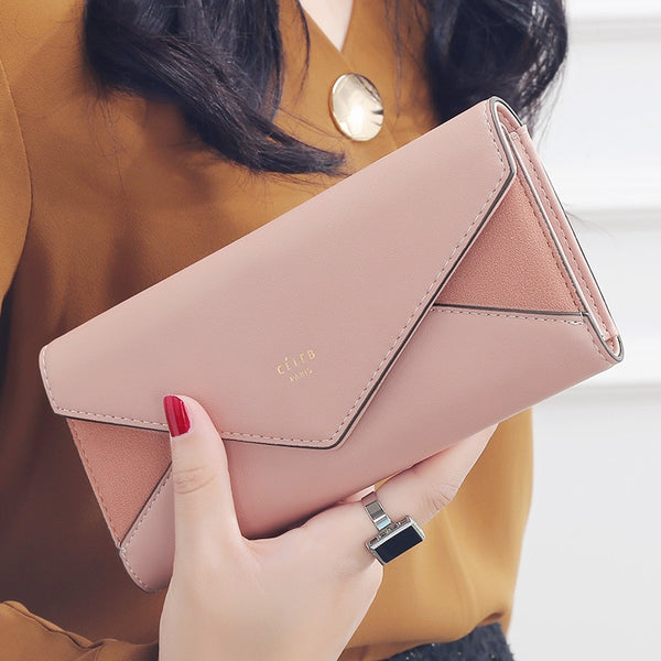 Pink - New Style Envelope Designer Clutch Wallets For Women Hasp Pocket To Coin Card Holder Female Purses Long Wallet Ladies