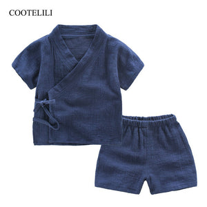 [variant_title] - COOTELILI Cotton Linen Summer Children Clothing Sets Toddler Kids Boys Clothes Sets Breathable Tops + Shorts For Boys 90-130cm