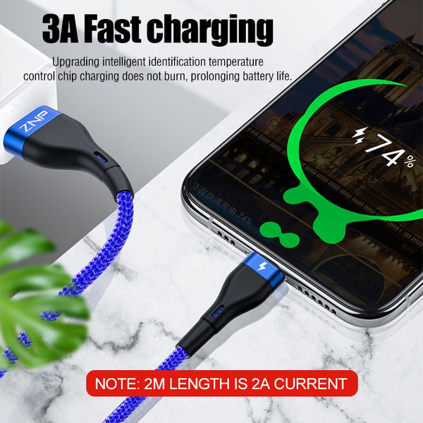 ZNP USB Type C Cable For Samsung S10 S9 S8 A50 Xiaomi Redmi Note 7 Fast Charging USB-C Charger Mobile Phone USBC Type-C Cable