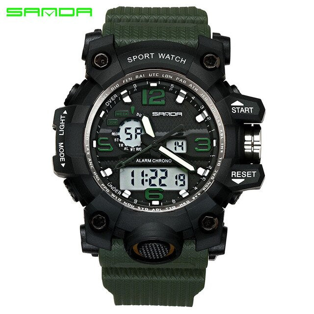 ArmyGreen - SANDA top luxury brand G style men's military sports watch LED digital watch waterproof men's watch Relogio Masculino