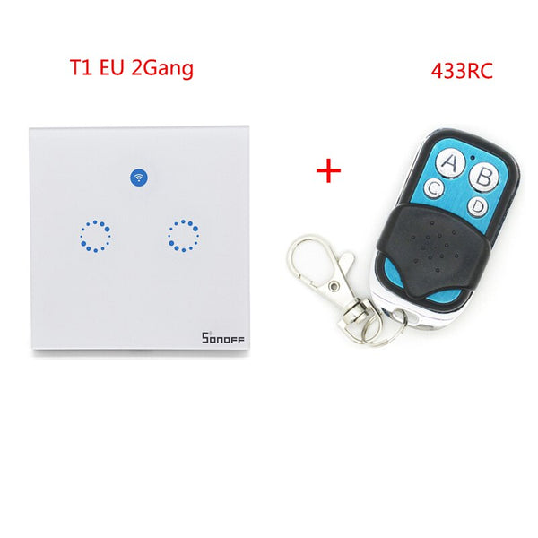 T1 2Gang with RC - Sonoff T1 EU Smart Wifi Wall Touch Light Switch 1/2 Gang Touch / WiFi / 433 RF / APP Remote Control Smart Home Work with Google