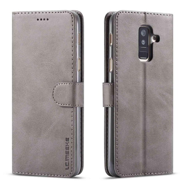 Gray / A6 2018 - Luxury Leather Flip Case For Samsung Galaxy A6 2018 A6 Plus Soft Silicone Cover Card Holder Wallet Case For Samsung A6 2018