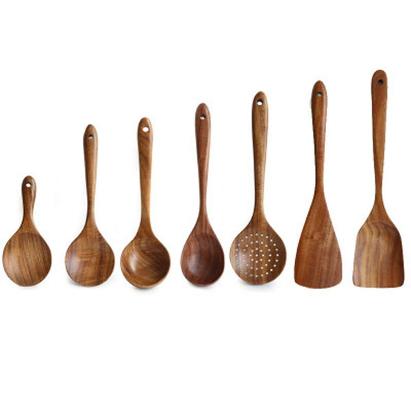 [variant_title] - Thailand teak Natural Wood Craft Tableware Spoon Ladle Long Rice Soup Skimmer Cooking Spoons Scoop Handmade Kitchen Tool Set