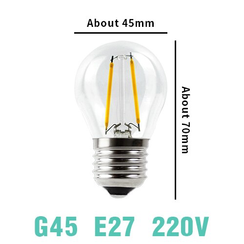 G45 Bulb E27 220V / 2 LED / No - LED Filament Bulb E27 Retro Edison Lamp 220V E14 Vintage C35 Candle Light Dimmable G95 Globe Ampoule Lighting COB Home Decor