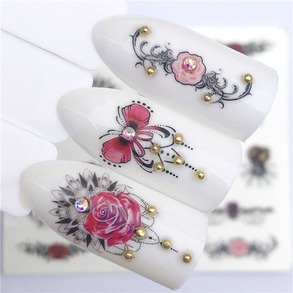 [variant_title] - YZWLE Flower Series  Nail Art Water Transfer Stickers Full Wraps Deer/Lavender Nail Tips DIY