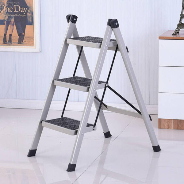 [variant_title] - folding step ladder stool three-step thickened iron pipe indoor ladder three-step ladder kitchen ladder