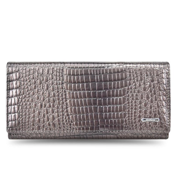 Silver - DICIHAYA Genuine Leather Women's Wallets Fallow Long Ladies Double Zipper Wallet Clutch Bag Design Red Purse Crocodile Purses