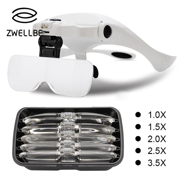 [variant_title] - Eyelash Extension 5 Lens Adjustable Headband Magnifying Glass Magnifier With LED Light lamp Magnifying Glasses For False Lashes