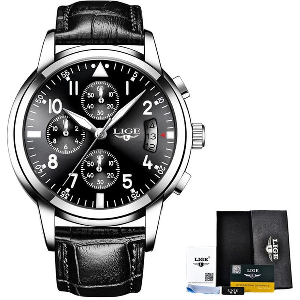 Silver black L - Relogio Masculino Mens Watches Waterproof Quartz Business Watch LIGE Top Brand Luxury Men Casual Sport Watch Male Relojes Hombre