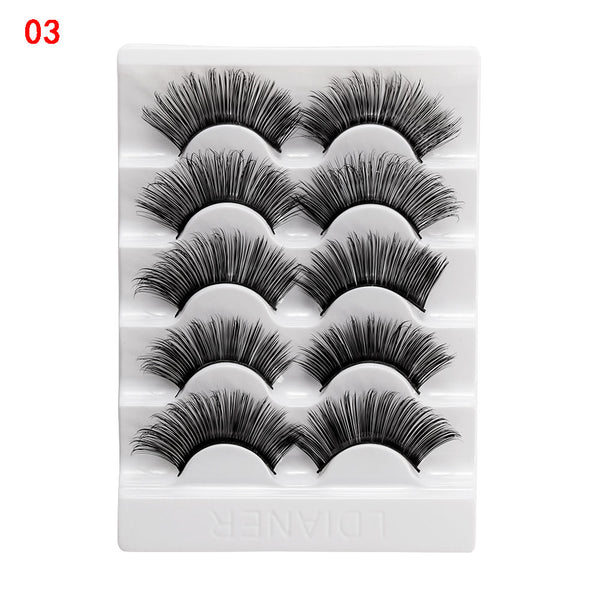 51-3 / 13mm - 5 Pairs 2 Styles 3D Faux Mink Hair Soft False Eyelashes Fluffy Wispy Thick Lashes Handmade Soft Eye Makeup Extension Tools