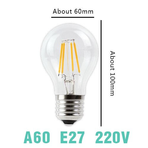 A60 Bulb E27 220V / 2 LED / No - LED Filament Bulb E27 Retro Edison Lamp 220V E14 Vintage C35 Candle Light Dimmable G95 Globe Ampoule Lighting COB Home Decor