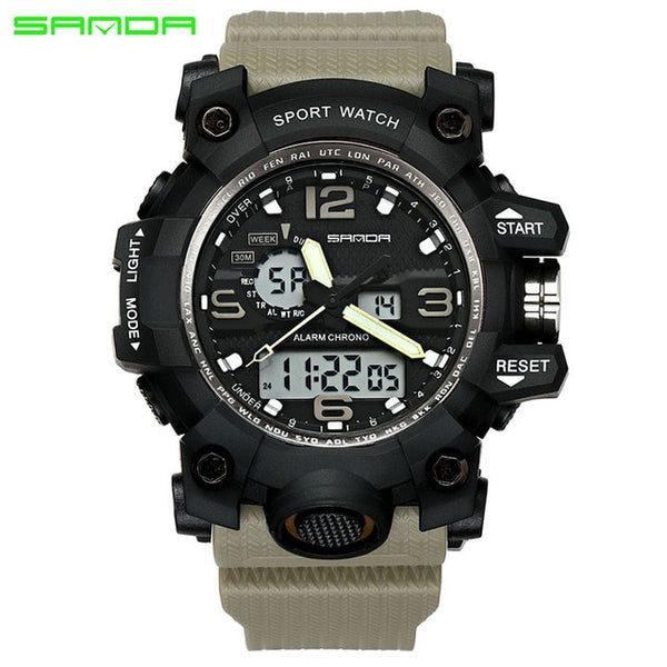 Khaki - SANDA top luxury brand G style men's military sports watch LED digital watch waterproof men's watch Relogio Masculino