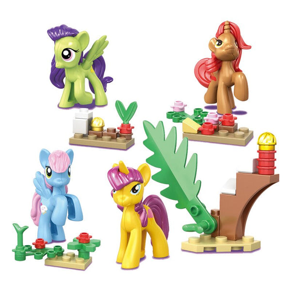 [variant_title] - My Rainbow Horse Friendship Magic Building Blocks Compatible legoING Little PonI Rainbow Dash Pinkie Pie Figure Toys Kids        (Random 4 Pcs)