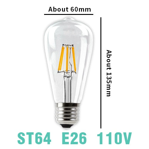 ST64 Bulb E26 110V / 2 LED / No - LED Filament Bulb E27 Retro Edison Lamp 220V E14 Vintage C35 Candle Light Dimmable G95 Globe Ampoule Lighting COB Home Decor