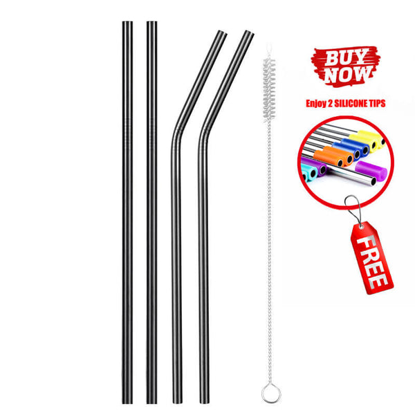 Black 4pcs - 2/4/8Pcs Colorful Reusable Drinking Straw High Quality 304 Stainless Steel Metal Straw with Cleaner Brush For Mugs 20/30oz