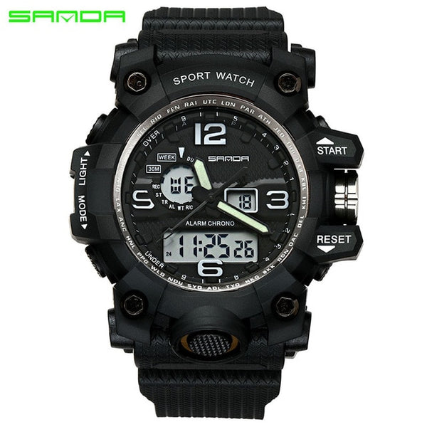 black - SANDA top luxury brand G style men's military sports watch LED digital watch waterproof men's watch Relogio Masculino