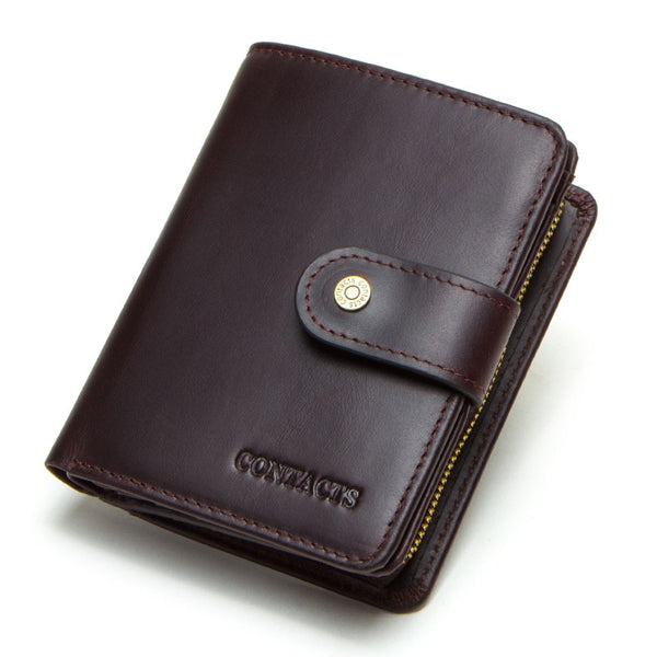 coffee - CONTACT'S genuine leather RFID vintage wallet men with coin pocket short wallets small zipper walet with card holders man purse