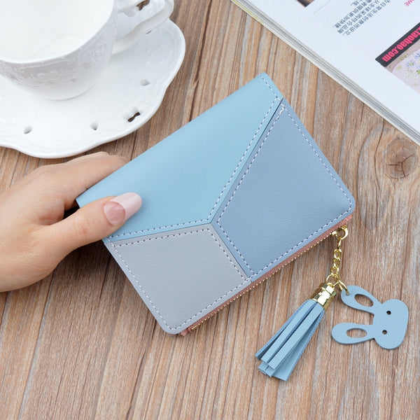 Blue - New Arrival Wallet Short Women Wallets Zipper Purse Patchwork Fashion Panelled Wallets Trendy Coin Purse Card Holder Leather