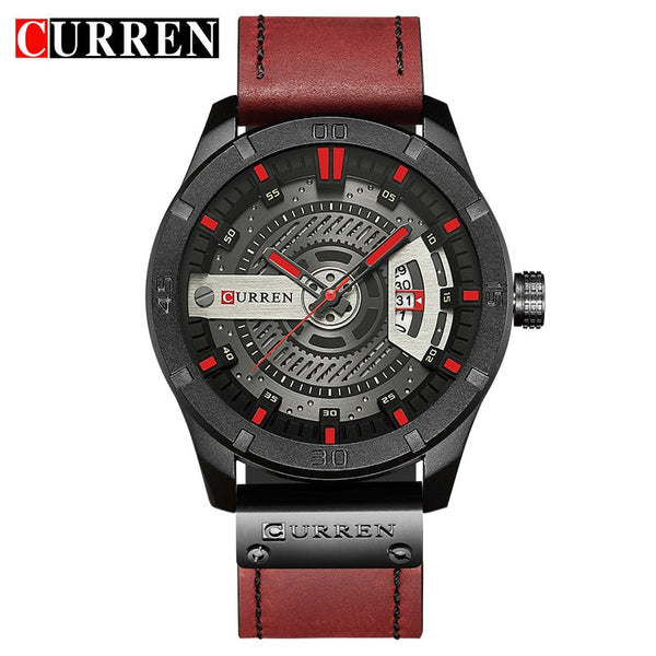 black red - 2018 Luxury Brand CURREN Men Military Sports Watches Men's Quartz Date Clock Man Casual Leather Wrist Watch Relogio Masculino