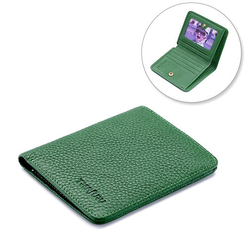 green - Treafury Genuine Leather Small Mini Ultra-thin Wallets men Compact wallet Handmade wallet Cowhide Card Holder Short Design purse