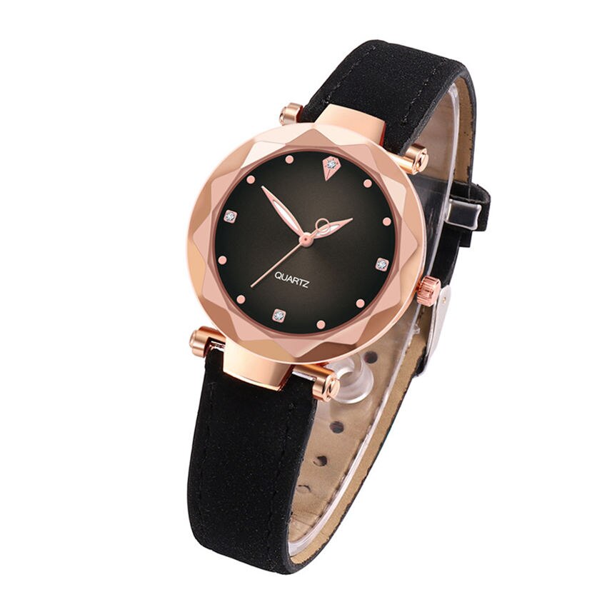 black - New Hot Sale Ladies Watch Women's Casual Leather Crystal Dial Quartz Wrist Watches Relogio Feminino Clock Gift For Women 3