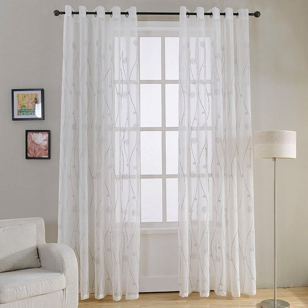 [variant_title] - New Embroidered White Sheer Curtains for Living Room Bedroom Abstract Pattern Window Tulle Kitchen Small Window Curtains Drapes
