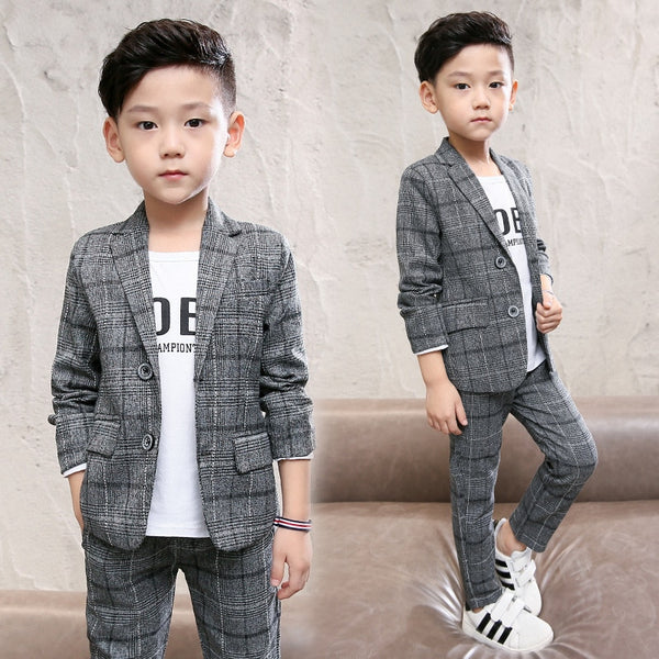 [variant_title] - Kids Clothes 2019 new Spring autumn Long sleeve Children's suit Plaid Single Breasted  coat+ pants 3-12 years Baby Boy Clothes