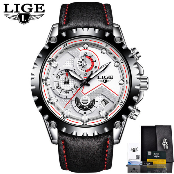 Leather White - LIGE Watch Men Fashion Sport Quartz Clock Mens Watches Top Brand Luxury Full Steel Business Waterproof Watch Relogio Masculino